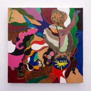 Aspirational clam-man in tidal pan, 2022. Técnica mixta sobre tabla. 60 x 60 cm. JH-0062