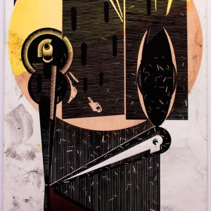David Cyrus Smith. BRIGHT-LINE BROWN-EYE, 2016. Óleo y tinta sobre papel. 250 x 140 cm