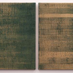 PENUMBROSO I, 2014. Acrílico sobre arpillera, superpuesta en acrílico sobre lino. Díptico: 46 x 33 cm c/u