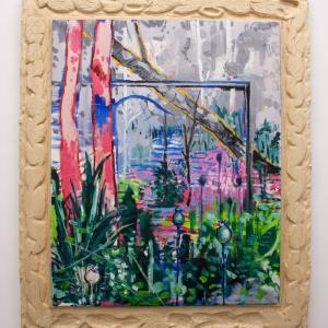 Abraham Lacalle. PORTERÍA, 2016. Óleo sobre lienzo y marco intervenido. 125 x 105 cm