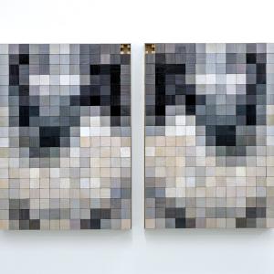 Memento I / II (Abdel Fellah), 2012. Madera, hierro, aluminio y pintura acrílica. 72.5 x 52.5 x 6.5 cm c/u. CM-0017 - CM-0029
