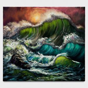 Olas al trav&eacute;s, 2025. &Oacute;leo sobre terciopelo. 81 x 89 cm. JD-0016