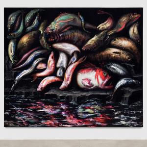 Variaci&oacute;n sobre cuadros de Elena Recco, 2025.&nbsp;&Oacute;leo sobre terciopelo. 183 x 214 cm. JD-0019