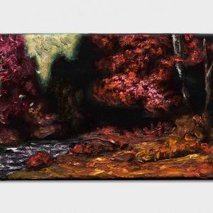 El arroyo de Courbet, 2025.&nbsp;&Oacute;leo sobre terciopelo. 12 x 22 cm. JD-0029