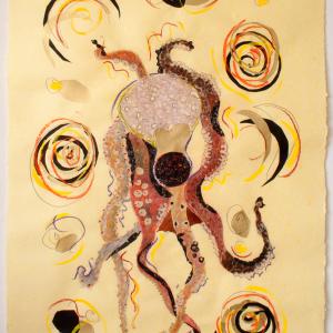 Tentacle Text Yellow #2, 2020.&nbsp;T&eacute;cnica mixta sobre papel. 110 x 77 cm (enmarcada) / 99 x 67 cm. JH-0088