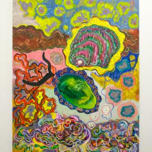 Beach wedding of the Mussel and the Clam, 2025.&nbsp;T&eacute;cnica mixta sobre lienzo. 162 x 130 cm. JH-0173