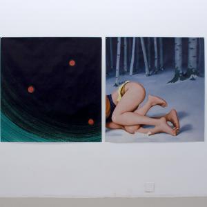 Contrapelo, 2025 / Una niña sospechosa, 2025. Impresión sobe papel Magistra Deluxe Blueback de 120gr/m. 140 x 140 cm c/u. Edición de 3