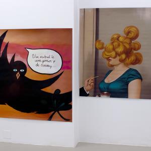 Flor pájaro, 2025 / Estas mujeres, 2025. Impresión sobe papel Magistra Deluxe Blueback de 120gr/m. 140 x 140 cm c/u. Edición de 3