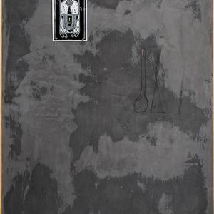 Diego Delas. Canción de amor VII, 2021. Cemento sobre madera y monotipo. 212 x 101 x 5 cm. DD - 0071